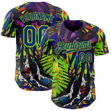Custom Black Royal-Neon Green Cyber Tropical Palm Trees Music Festival Claw Marks Authentic Baseball Jersey