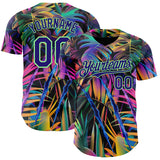 Custom Black Dark Purple-Pea Green Cyber Tropical Palm Trees Music Festival Claw Marks Authentic Baseball Jersey