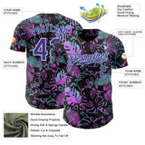 Custom Black Purple-Ice Blue Cyber Tropical Palm Trees Music Festival Authentic Baseball Jersey