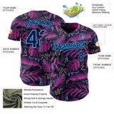 Custom Black Navy Purple-Sky Blue Cyber Tropical Palm Trees Music Festival Authentic Baseball Jersey