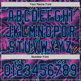 Custom Black Navy Purple-Sky Blue Cyber Tropical Palm Trees Music Festival Authentic Baseball Jersey