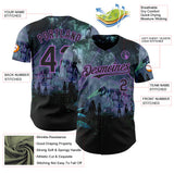 Custom Black-Medium Purple Cyber Tropical Palm Trees Gothic Fantasy Authentic Baseball Jersey