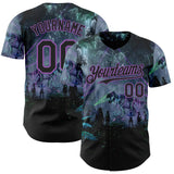 Custom Black-Medium Purple Cyber Tropical Palm Trees Gothic Fantasy Authentic Baseball Jersey