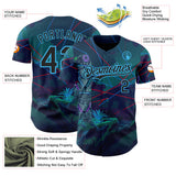 Custom Blue Black-Sky Blue Cyber Tropical Palm Trees Gothic Fantasy Authentic Baseball Jersey