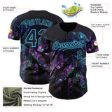 Custom Black-Sky Blue Cyber Tropical Palm Trees Gothic Fantasy Gothic Fantasy Authentic Baseball Jersey