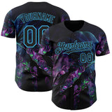 Custom Black-Sky Blue Cyber Tropical Palm Trees Gothic Fantasy Gothic Fantasy Authentic Baseball Jersey