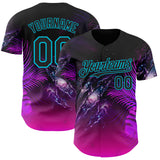 Custom Black Purple-Lakes Blue Cyber Tropical Palm Trees Gothic Fantasy Gothic Fantasy Authentic Baseball Jersey