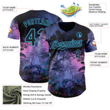 Custom Blue Black Purple-Sky Blue Cyber Tropical Palm Trees Music Festival Authentic Baseball Jersey