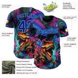 Custom Black Dark Purple-Sky Blue Cyber Tropical Palm Trees Music Festival Gothic Fantasy Authentic Baseball Jersey