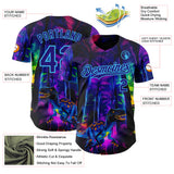 Custom Black Dark Purple Purple-Sky Blue Cyber Tropical Palm Trees Music Festival Gothic Fantasy Authentic Baseball Jersey