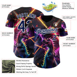 Custom Black Navy Purple-White Cyber Tropical Palm Trees Music Festival Gothic Fantasy Authentic Baseball Jersey