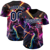 Custom Black Navy Purple-White Cyber Tropical Palm Trees Music Festival Gothic Fantasy Authentic Baseball Jersey