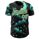 Custom Black Pea Green-Light Pink Galaxy Star Nebula Authentic Baseball Jersey