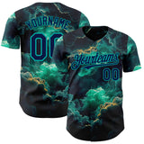 Custom Navy-Aqua Galaxy Star Nebula Authentic Baseball Jersey