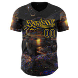 Custom Black Navy-Yellow Galaxy Star Authentic Baseball Jersey