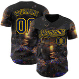 Custom Black Navy-Yellow Galaxy Star Authentic Baseball Jersey