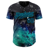 Custom Black Navy-Aqua Galaxy Star Authentic Baseball Jersey