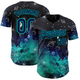 Custom Black Navy-Aqua Galaxy Star Authentic Baseball Jersey