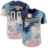Custom Blue City Cream Light Pink-Navy Galaxy Star Nebula Authentic Baseball Jersey