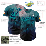 Custom Green Navy-Aqua Galaxy Star Nebula Authentic Baseball Jersey