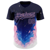 Custom Navy Blue-Light Pink Galaxy Star Nebula Authentic Baseball Jersey