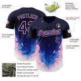 Custom Navy Blue-Light Pink Galaxy Star Nebula Authentic Baseball Jersey