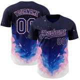 Custom Navy Blue-Light Pink Galaxy Star Nebula Authentic Baseball Jersey