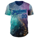Custom Purple Dark Purple Gray-Aqua Galaxy Star Nebula Authentic Baseball Jersey