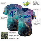 Custom Purple Dark Purple Gray-Aqua Galaxy Star Nebula Authentic Baseball Jersey
