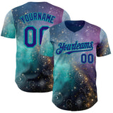 Custom Purple Dark Purple Gray-Aqua Galaxy Star Nebula Authentic Baseball Jersey