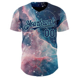 Custom Blue Navy Light Pink-Ice Blue Galaxy Star Nebula Authentic Baseball Jersey