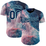 Custom Blue Navy Light Pink-Ice Blue Galaxy Star Nebula Authentic Baseball Jersey