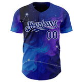 Custom Blue Royal Purple-White Galaxy Star Nebula Authentic Baseball Jersey