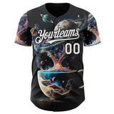 Custom Black-White Galaxy Star Nebula Authentic Baseball Jersey