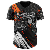 Custom Black Orange Gray-White 3D Pattern Design Motorcycle Motocross Skull Authentic Baseball Jersey