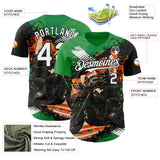 Custom Green White Orange Cream-Black 3D Pattern Design Motorcycle Motocross Skull Authentic Baseball Jersey