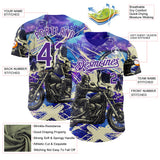 Custom Purple Cream-White 3D Pattern Design Motorcycle Motocross Skull Authentic Baseball Jersey