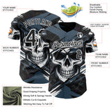 Custom Black Blue-White 3D Pattern Design Motorcycle Motocross Skull Authentic Baseball Jersey