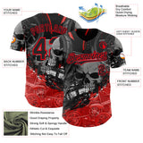 Custom Black-Fire Red 3D Pattern Design Motorcycle Motocross Skull Authentic Baseball Jersey