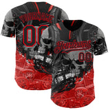 Custom Black-Fire Red 3D Pattern Design Motorcycle Motocross Skull Authentic Baseball Jersey