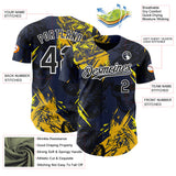 Custom Navy Black Yellow-White 3D Pattern Design Motorcycle Motocross Skull Authentic Baseball Jersey