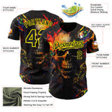 Custom Black-Light Yellow 3D Pattern Design Motorcycle Motocross Skull Authentic Baseball Jersey