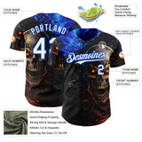 Custom Black White-Thunder Blue 3D Pattern Design Motorcycle Motocross Skull Authentic Baseball Jersey