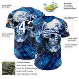 Custom Blue White-Royal 3D Pattern Design Motorcycle Motocross Skull Authentic Baseball Jersey