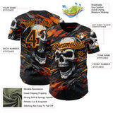 Custom Black-Bay Orange 3D Pattern Design Motorcycle Motocross Skull Authentic Baseball Jersey