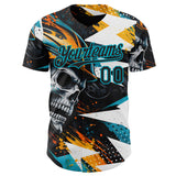 Custom Black Yellow-Lakes Blue 3D Pattern Design Motorcycle Motocross Skull Authentic Baseball Jersey
