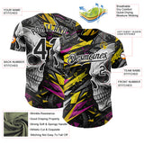 Custom Black Yellow Deep Pink-White 3D Pattern Design Motorcycle Motocross Skull Authentic Baseball Jersey