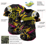 Custom Black Deep Pink-Light Yellow 3D Pattern Design Motorcycle Motocross Skull Authentic Baseball Jersey