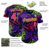 Custom Purple Hot Pink Black-Neon Green Leopard Print Tiger Stripe Leaf Authentic Baseball Jersey