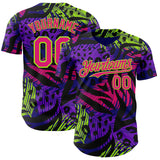 Custom Purple Hot Pink Black-Neon Green Leopard Print Tiger Stripe Leaf Authentic Baseball Jersey